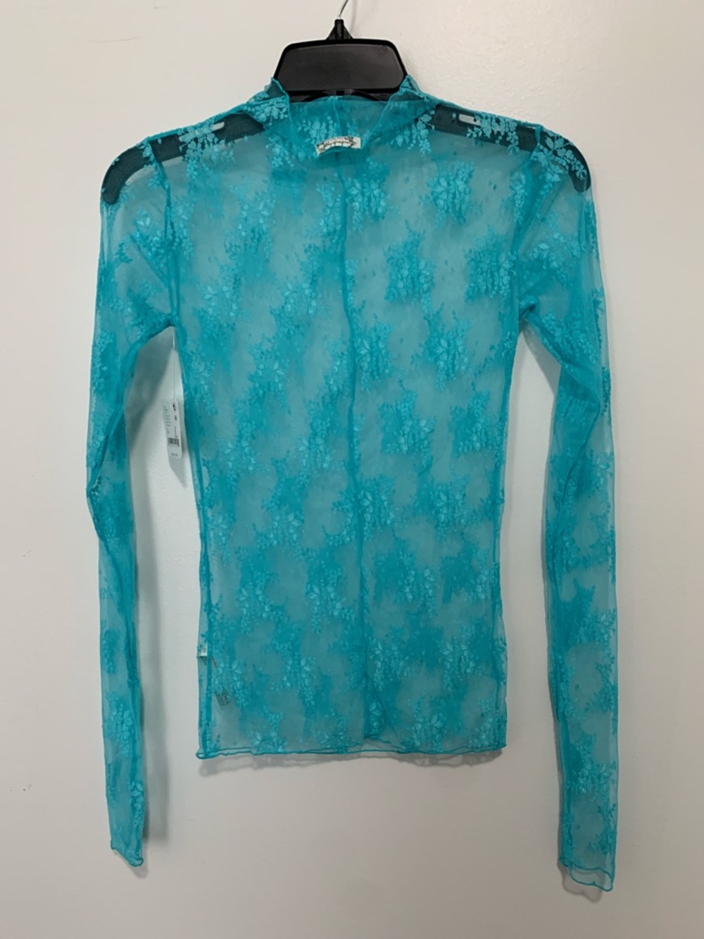 Free People Lady Lux Lace Layering Top NWT Aqua Fur Turquoise - Picture 3 of 5
